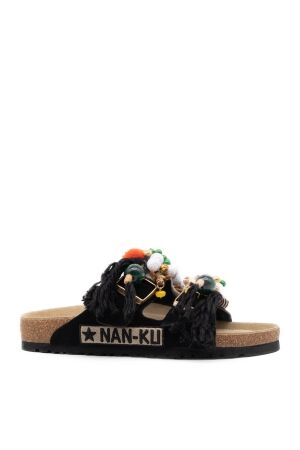 NAN-KU Couture dames slippers rubberzolen zwart