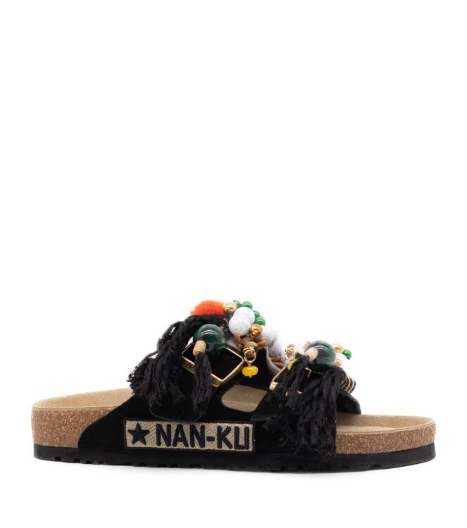 NAN-KU Couture NAN-KU Couture dames slippers rubberzolen zwart Black NAN-KU Couture Dames Slippers Rubberzolen Zwart