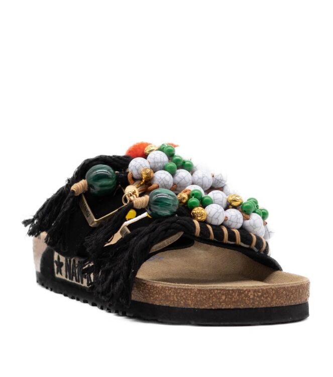 NAN-KU Couture NAN-KU Couture dames slippers rubberzolen zwart Black NAN-KU Couture Dames Slippers Rubberzolen Zwart