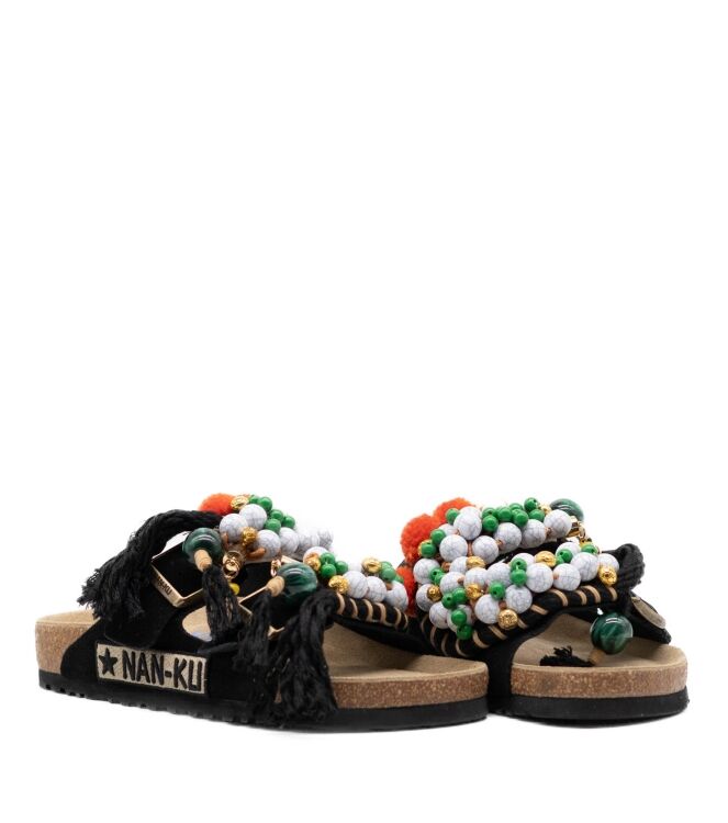 NAN-KU Couture NAN-KU Couture dames slippers rubberzolen zwart Black NAN-KU Couture Dames Slippers Rubberzolen Zwart