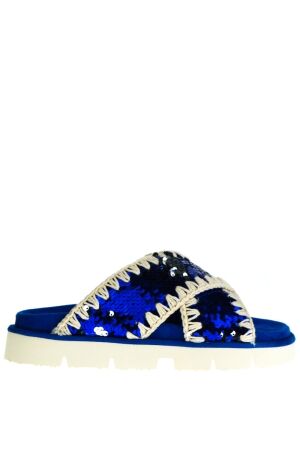 Mou dames slippers blauw pailletten