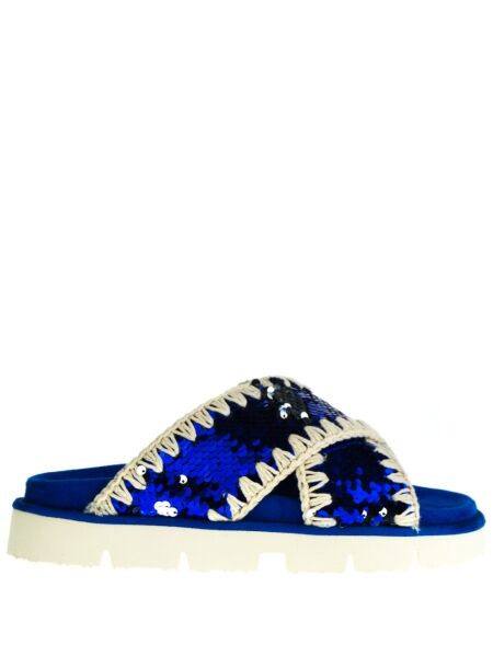 Mou Dames slippers blauw pailletten