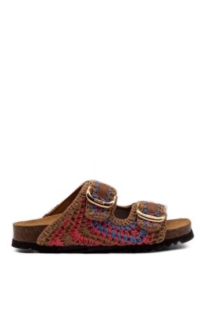 Scholl dames slippers bruin paars roze