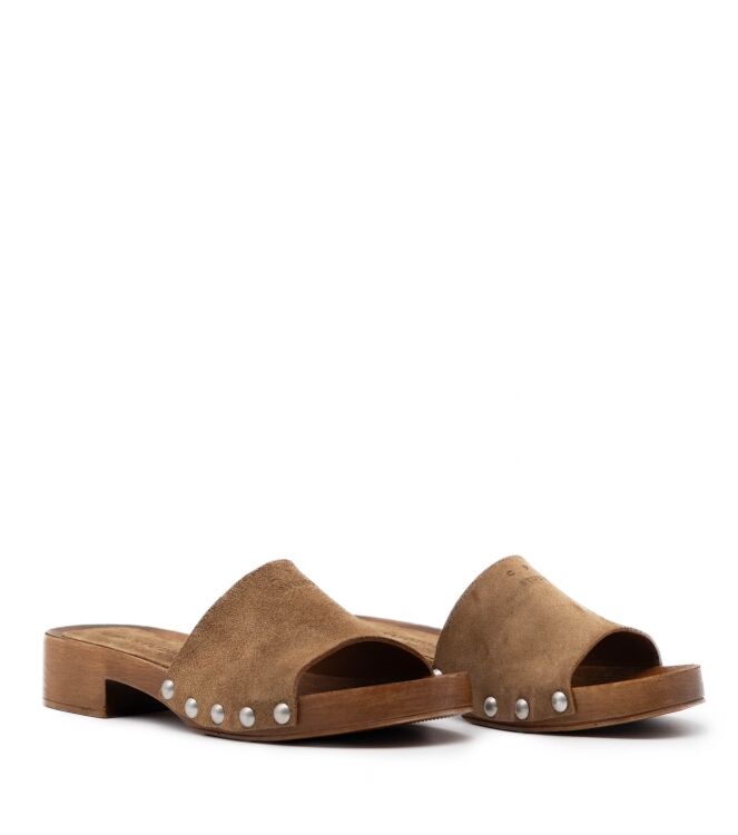 Copenhagen Studios Copenhagen Studios dames slippers rubberzolen bruin Suede New Brown Copenhagen Dames Slippers in Bruin online kopen