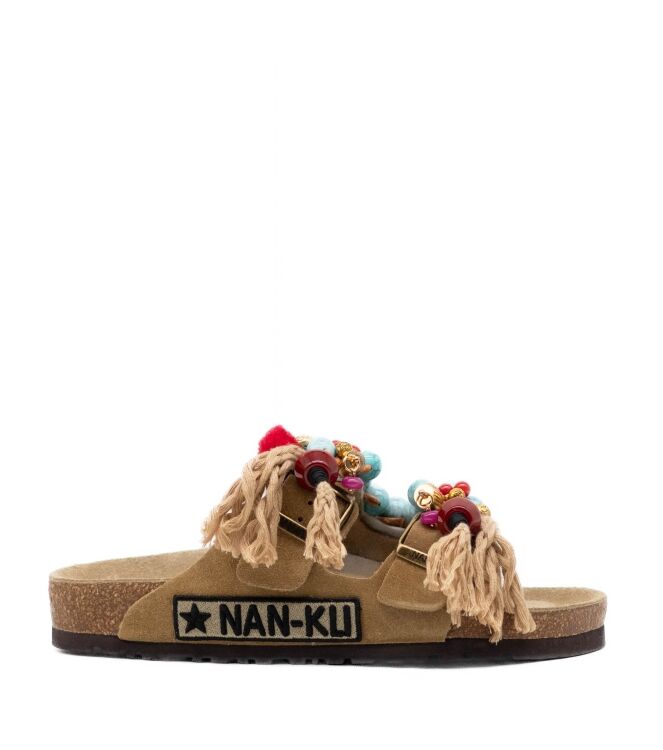 NAN-KU Couture NAN-KU Couture dames slippers rubberzolen natur Camel NAN-KU Couture Dames Slippers Rubberzolen Natur