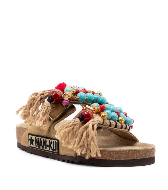 NAN-KU Couture NAN-KU Couture dames slippers rubberzolen natur Camel NAN-KU Couture Dames Slippers Rubberzolen Natur