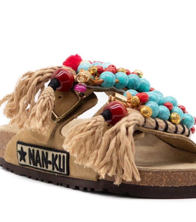 NAN-KU Couture NAN-KU Couture dames slippers rubberzolen natur Camel NAN-KU Couture Dames Slippers Rubberzolen Natur