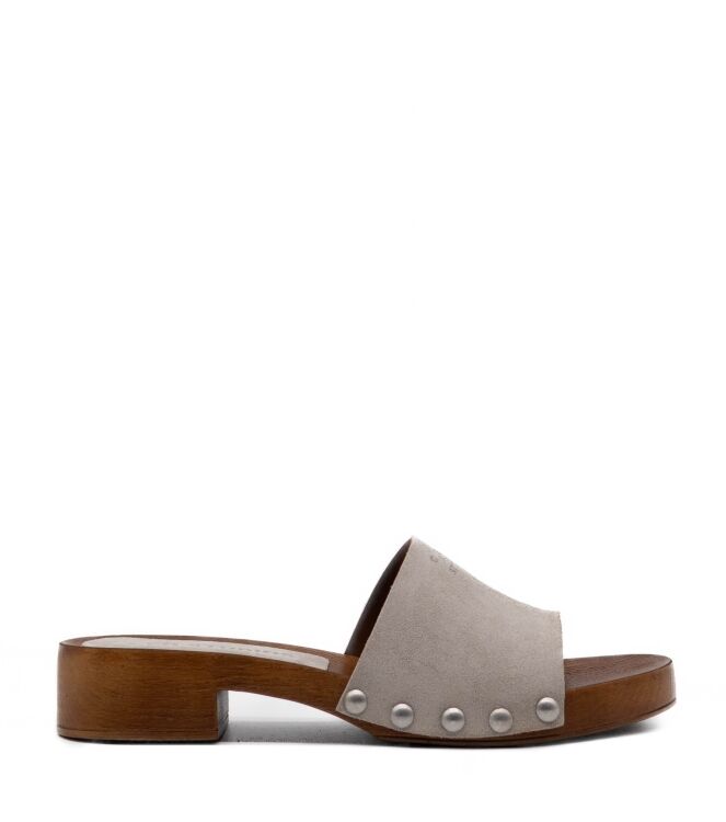 Copenhagen Studios Copenhagen Studios dames slippers rubberzolen natur Suede Light Stone Keen Dames Slippers in Licht Grijs online kopen