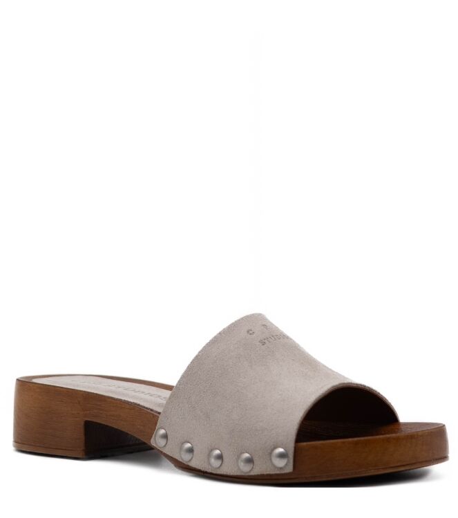 Copenhagen Studios Copenhagen Studios dames slippers rubberzolen natur Suede Light Stone Keen Dames Slippers in Licht Grijs online kopen