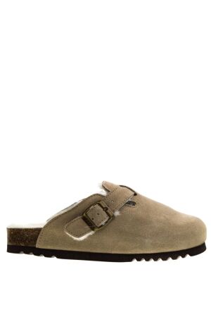 Scholl dames muiltjes gevoerd beige