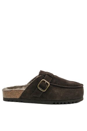 Scholl dames muilen gevoerd bruin suede