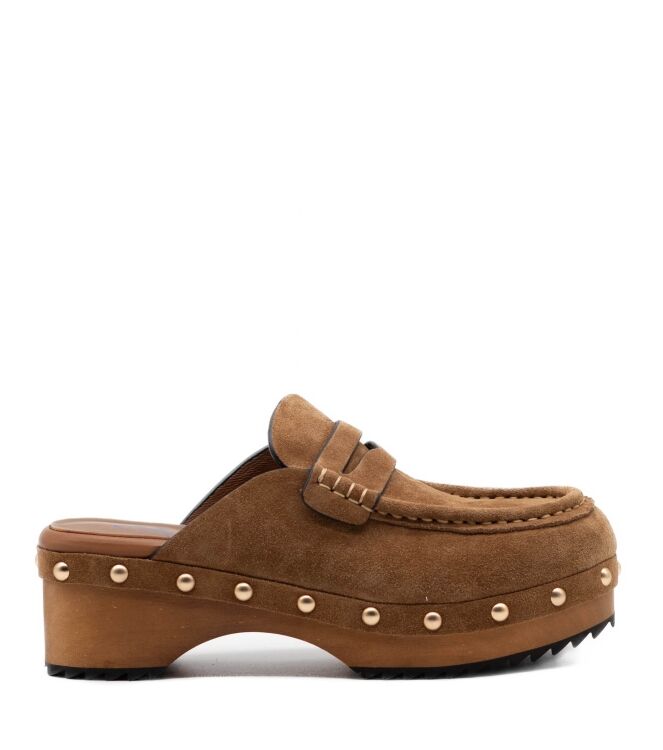 Miss Olivia Miss Olivia dames klompen rubberzolen bruin Suede Sigar Miss Olivia Dames Klompen in Bruin online kopen