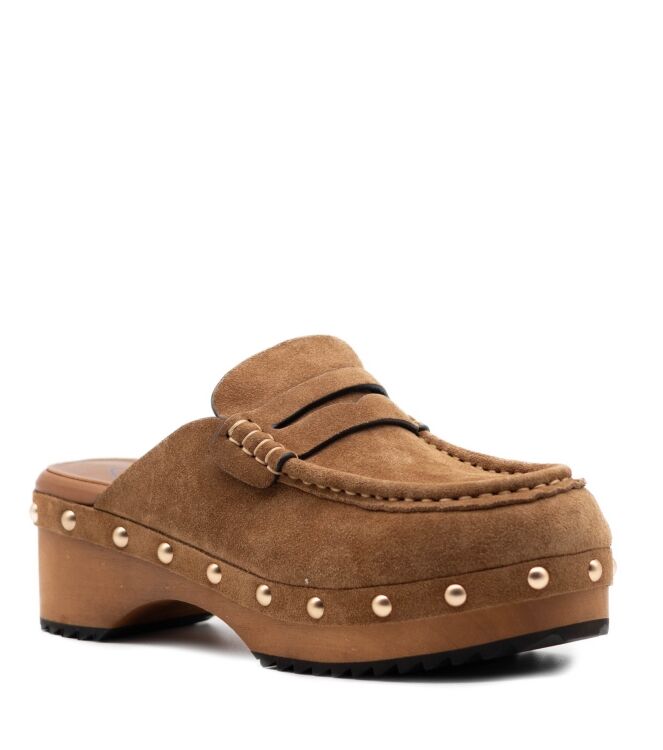 Miss Olivia Miss Olivia dames klompen rubberzolen bruin Suede Sigar Miss Olivia Dames Klompen in Bruin online kopen