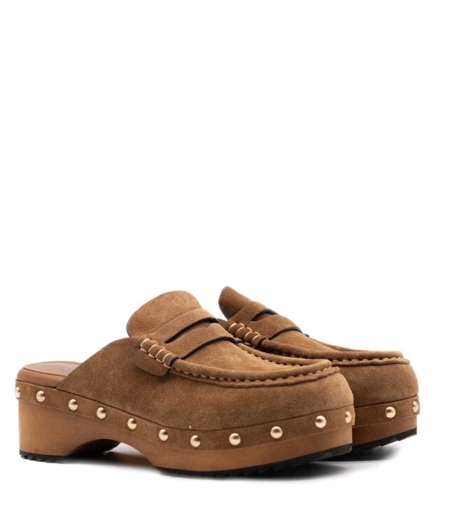 Miss Olivia Miss Olivia dames klompen rubberzolen bruin Suede Sigar Miss Olivia Dames Klompen in Bruin online kopen