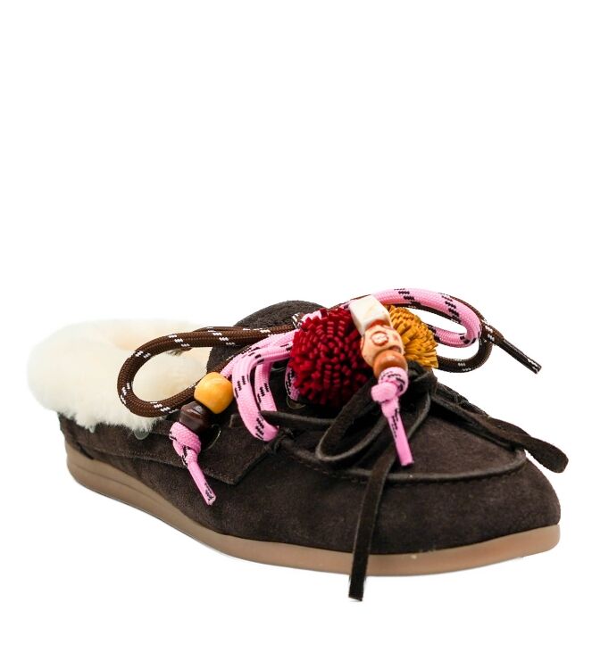 Nokwol Nokwol dames slip-ons gevoerd bruin Brown Suede Nokwol Dames Slip-ons in Bruin online kopen