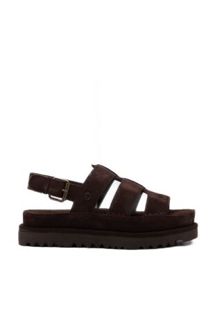 Warmbat dames sandalen rubberzolen bruin