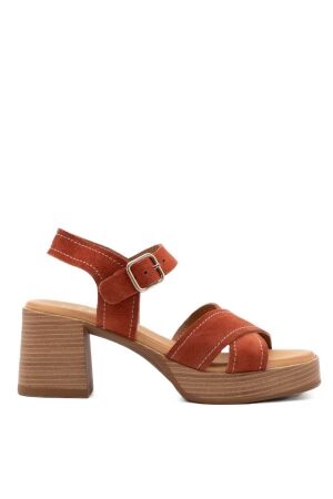 BTMR dames sandalen op hak oranje