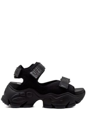 buffalo dames sandalen plateau zwart