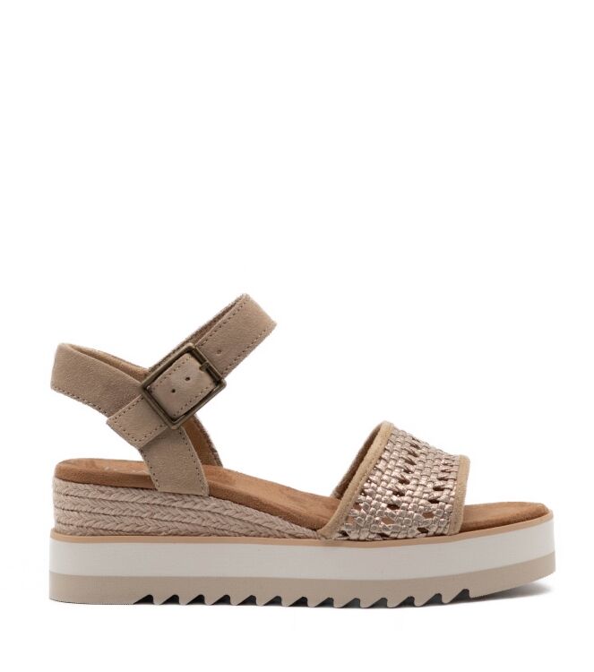 Toms Dames Sandalen Sleehak in Champagne Metallic Goud online kopen 