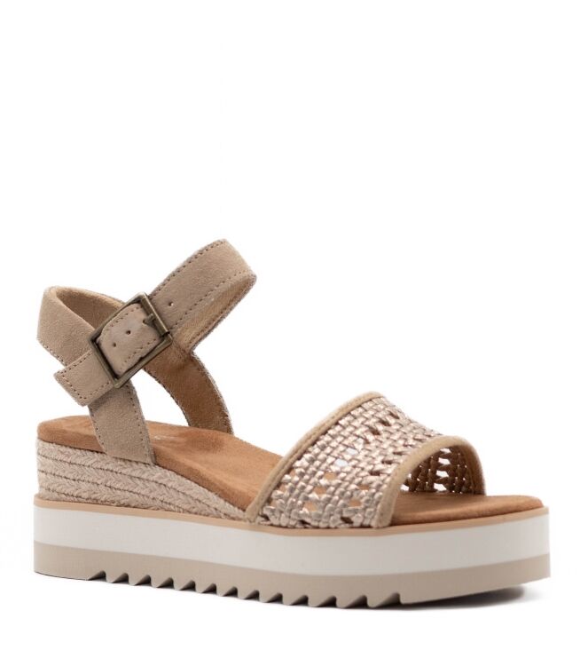 Toms Dames Sandalen Sleehak in Champagne Metallic Goud online kopen 