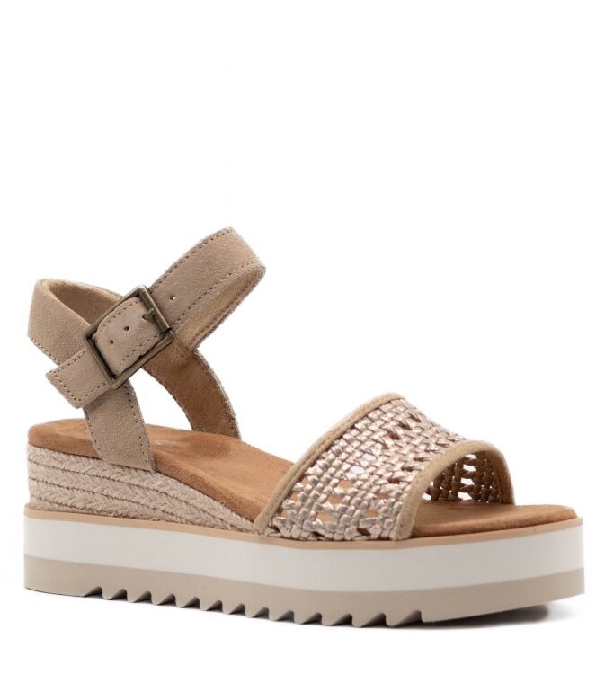 Toms Dames Sandalen Sleehak in Champagne Metallic Goud online kopen 