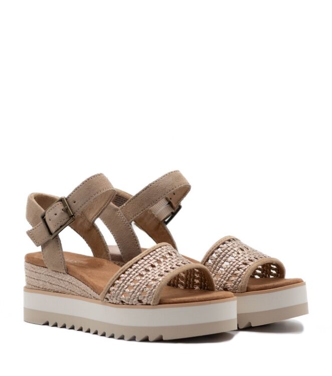 Toms Dames Sandalen Sleehak in Champagne Metallic Goud online kopen 