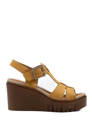 Art dames sandalen sleehakken geel