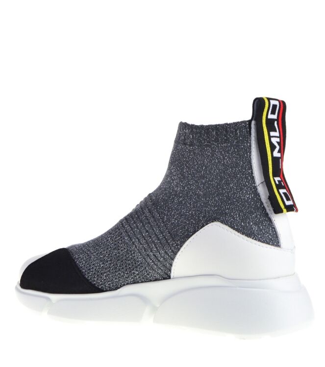 Malloni Malloni dames sokschoen zilver glitter Bianco Malloni Scarpa Pamlos Dames Sock Sneakers in Grijs online kopen