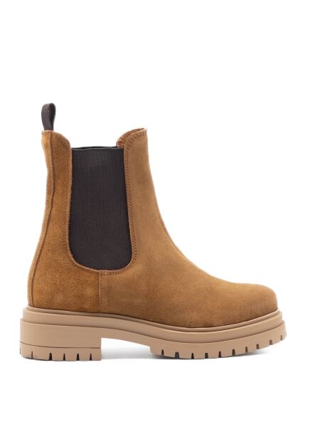 Belang Dames enkellaarsjes cognac suede