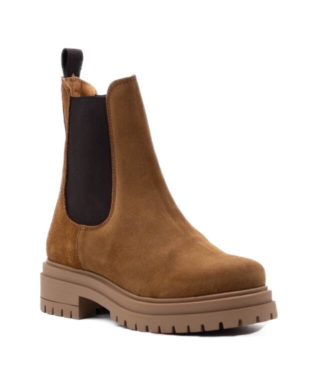 Belang Belang dames enkellaarsjes cognac suede Velour Tabac Belang Enkellaarzen in Naturel online kopen.