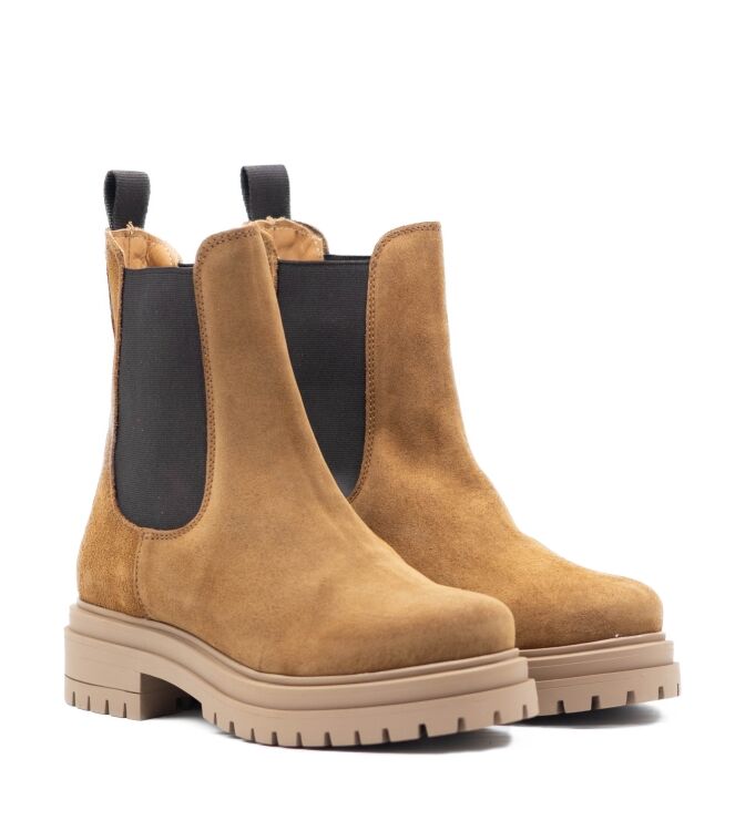 Belang Belang dames enkellaarsjes cognac suede Velour Tabac Belang Enkellaarzen in Naturel online kopen.