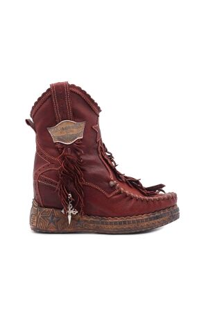 El Vaquero dames enkelboots sleehak rood