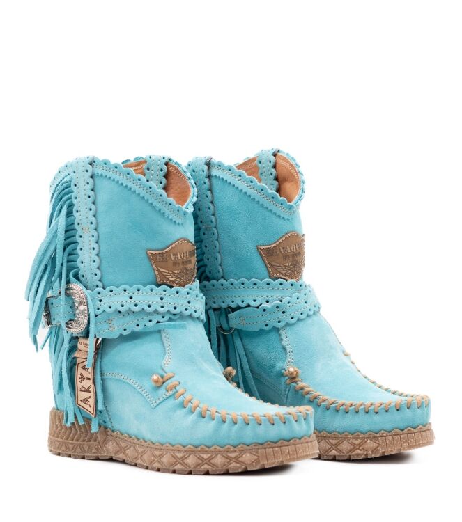 El Vaquero El Vaquero dames enkellaarzen sleehak blauw Marine El Vaquero Dames Enkellaarzen met sleehak in Turquoise Blauw online kopen