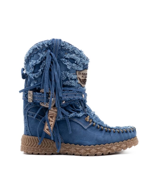 El Vaquero Dames Enkellaarzen met sleehak in Blauw Denim online kopen