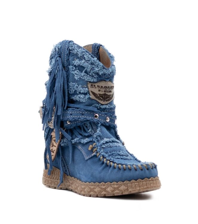 El Vaquero Dames Enkellaarzen met sleehak in Blauw Denim online kopen