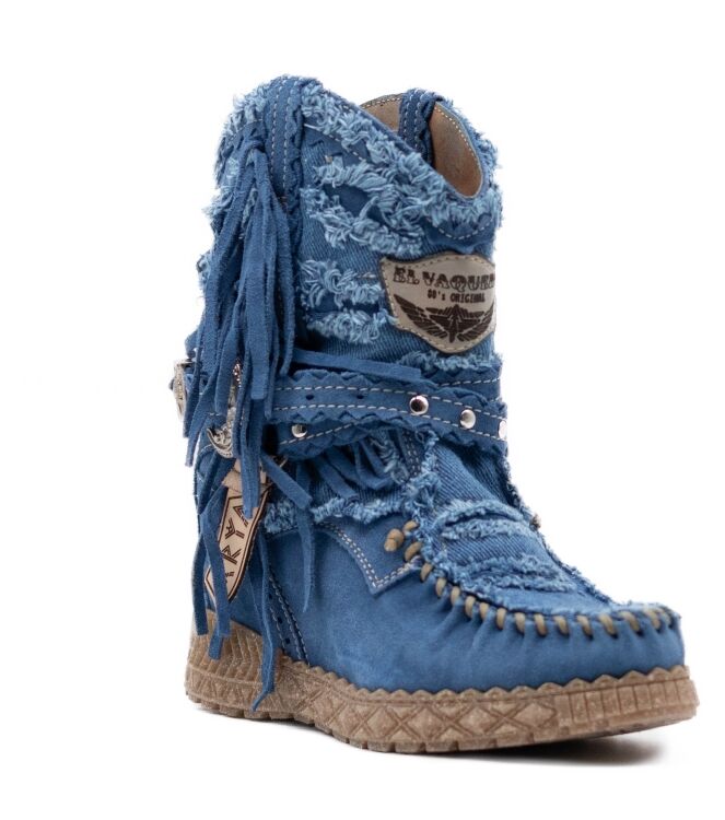 El Vaquero Dames Enkellaarzen met sleehak in Blauw Denim online kopen