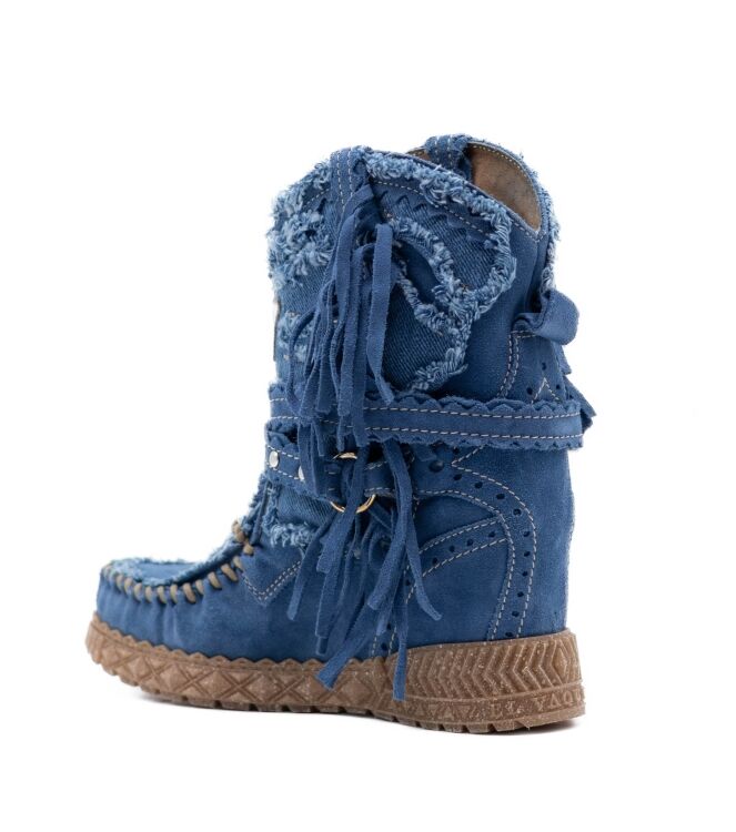 El Vaquero Dames Enkellaarzen met sleehak in Blauw Denim online kopen