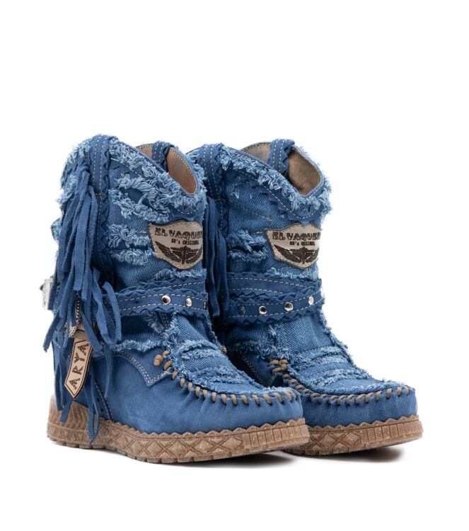 El Vaquero Dames Enkellaarzen met sleehak in Blauw Denim online kopen