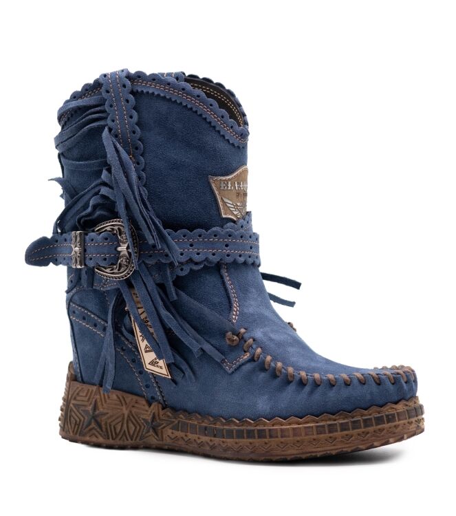 El Vaquero El Vaquero dames enkellaars sleehak blauw Arya Silverstone Ocean El Vaquero Dames Enkellaarzen met sleehak in Blauw online kopen