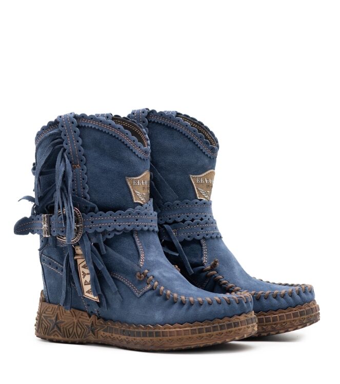 El Vaquero El Vaquero dames enkellaars sleehak blauw Arya Silverstone Ocean El Vaquero Dames Enkellaarzen met sleehak in Blauw online kopen