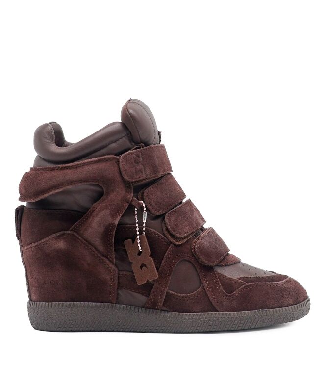Nokwol Nokwol dames enkellaars sleehak bruin Brown Leather Suede Nokwol Dames Enkellaarzen met sleehak in Bruin online kopen