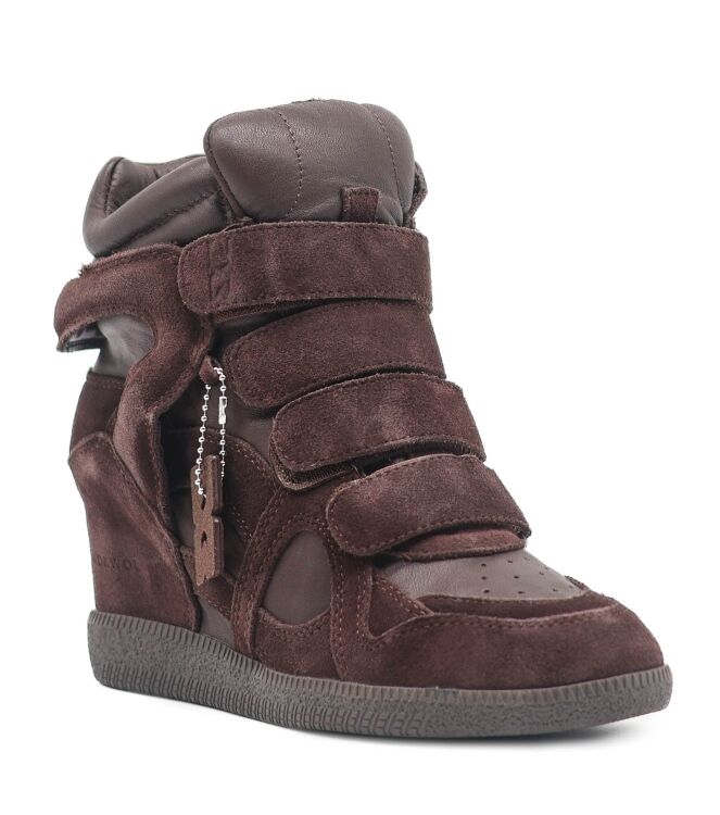 Nokwol Nokwol dames enkellaars sleehak bruin Brown Leather Suede Nokwol Dames Enkellaarzen met sleehak in Bruin online kopen