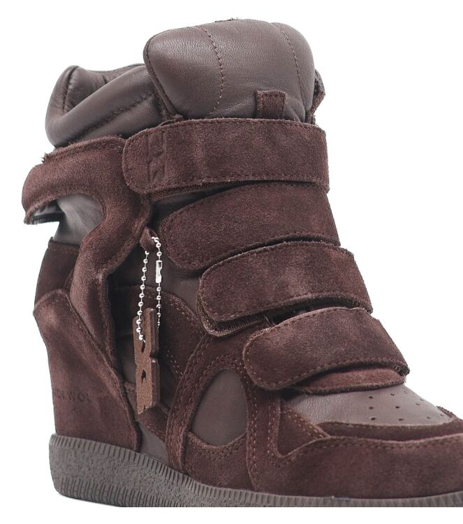 Nokwol Nokwol dames enkellaars sleehak bruin Brown Leather Suede Nokwol Dames Enkellaarzen met sleehak in Bruin online kopen