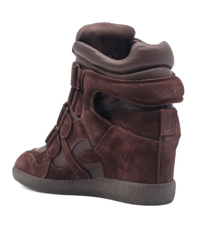 Nokwol Nokwol dames enkellaars sleehak bruin Brown Leather Suede Nokwol Dames Enkellaarzen met sleehak in Bruin online kopen