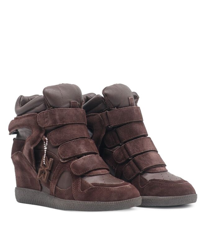Nokwol Nokwol dames enkellaars sleehak bruin Brown Leather Suede Nokwol Dames Enkellaarzen met sleehak in Bruin online kopen