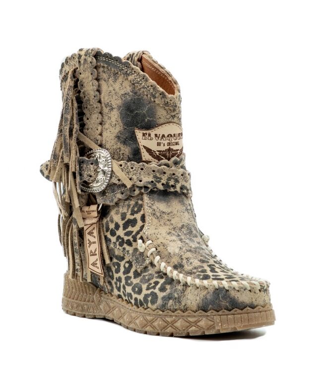 El Vaquero Dames Enkellaarzen met sleehak in Naturel Leomarble online kopen