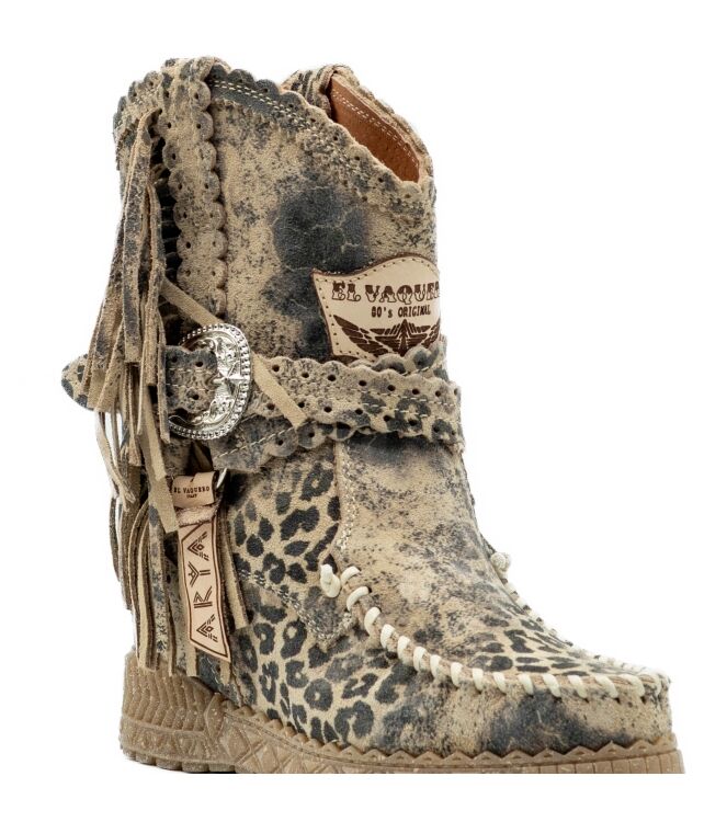 El Vaquero Dames Enkellaarzen met sleehak in Naturel Leomarble online kopen