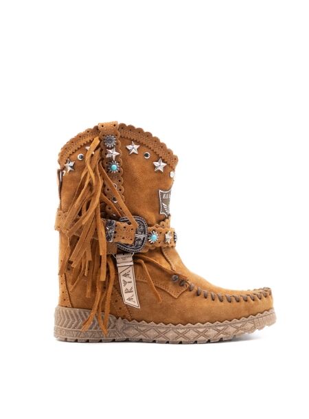 El vaquero Dames enkelboots sleehak cognac