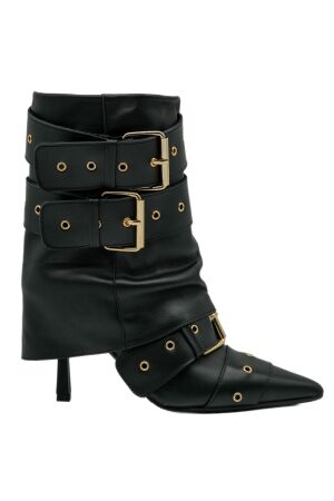 Gisel Moire dames enkellaarsjes zwart gespen