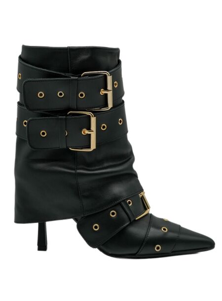 Gisel moire Dames enkellaarsjes zwart gespen